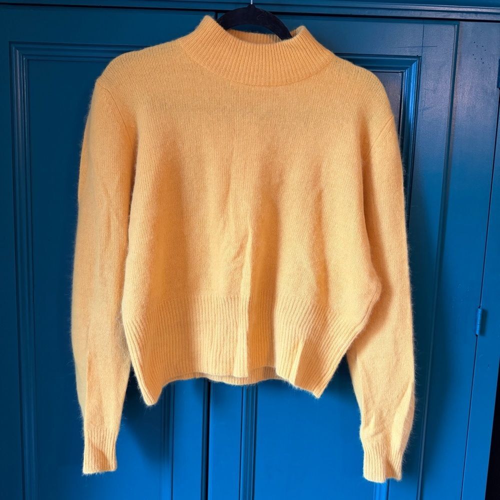 Nina Patrick Lambswool Angora Crop Mock Turtleneck Sweater Bright Yellow Spring
